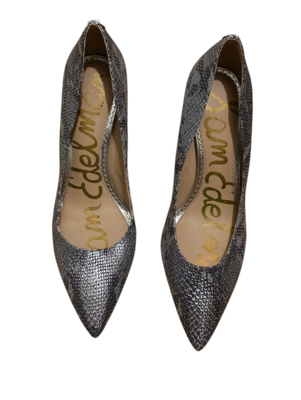 Sam Edelman Silver Animal Skin Embossed Pointed Toe Pumps - 8